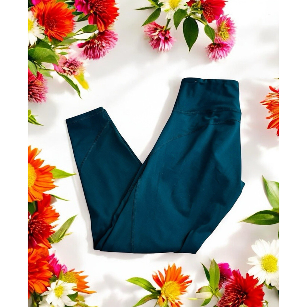 Old Navy Dark Green Athletic Elevate Go-Dry Leggings Sz M Mesh Sides 25" Inseam